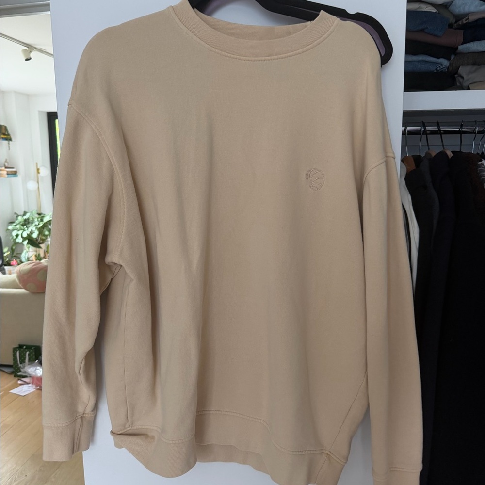 Mate Croissant embroidered Crewneck Sweater in Beige